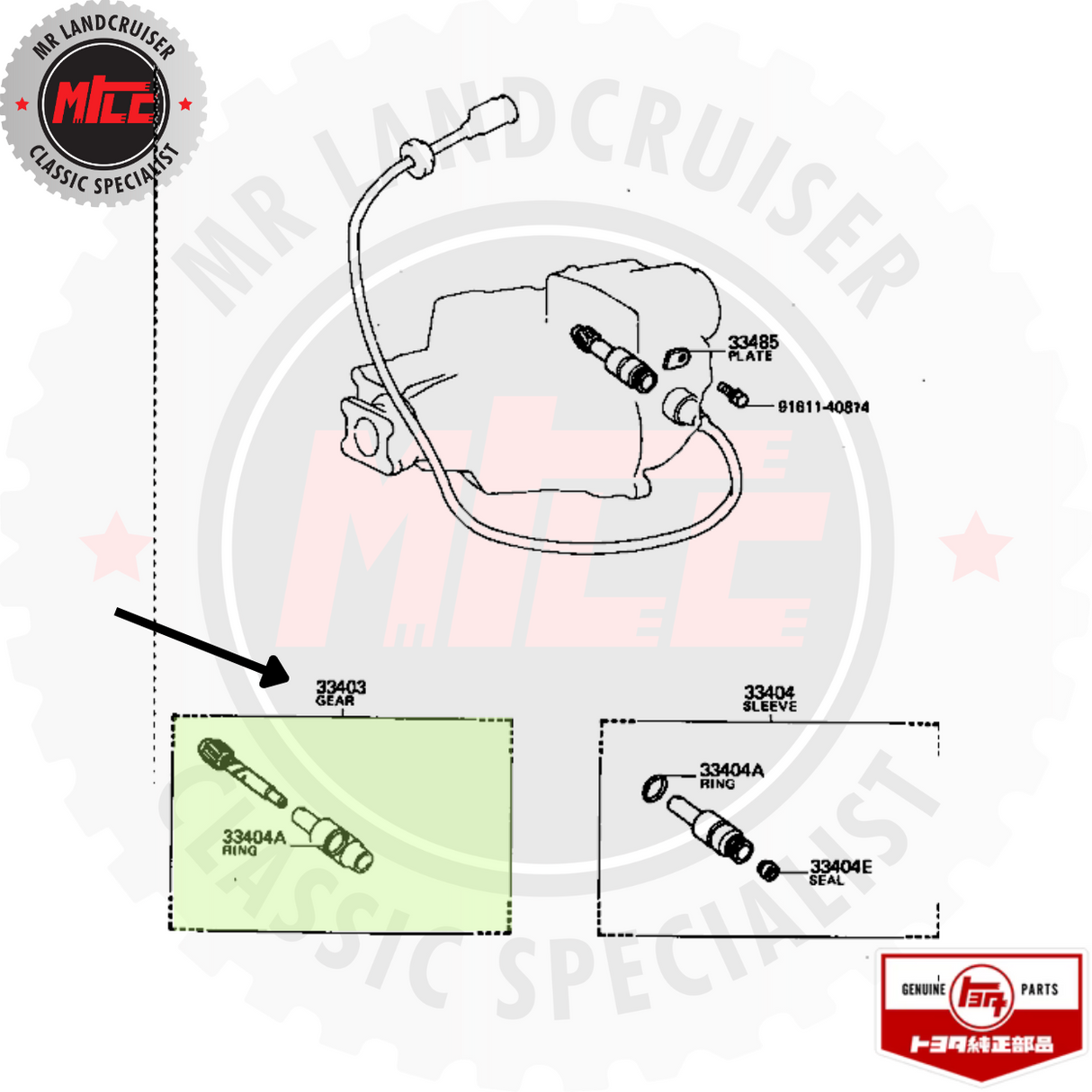 exploded view of Genuine toyota Speedo Gear Sub-assy suits 60 & 70 Series Toyota Landcruiser	
