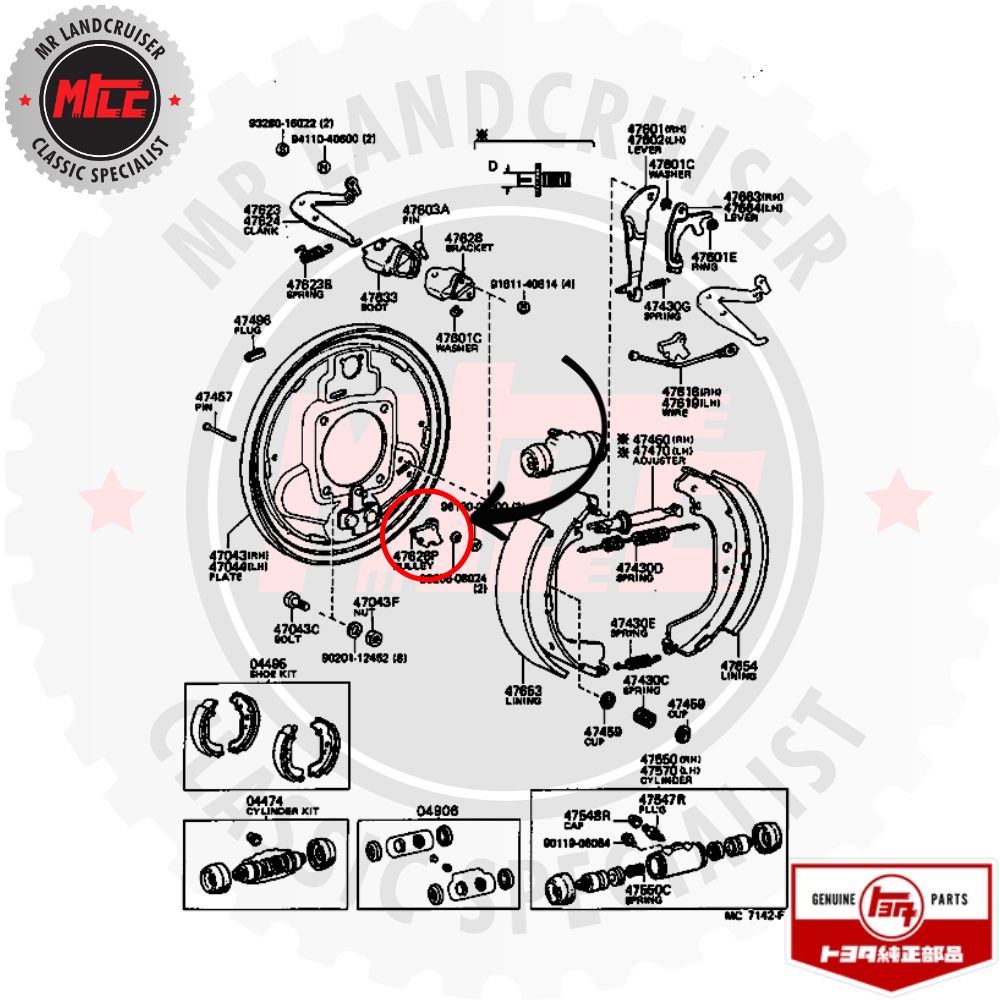 diagram of Genuine Pulley Hand Brake Wire suits 60 & 70 Series Toyota Landcruiser