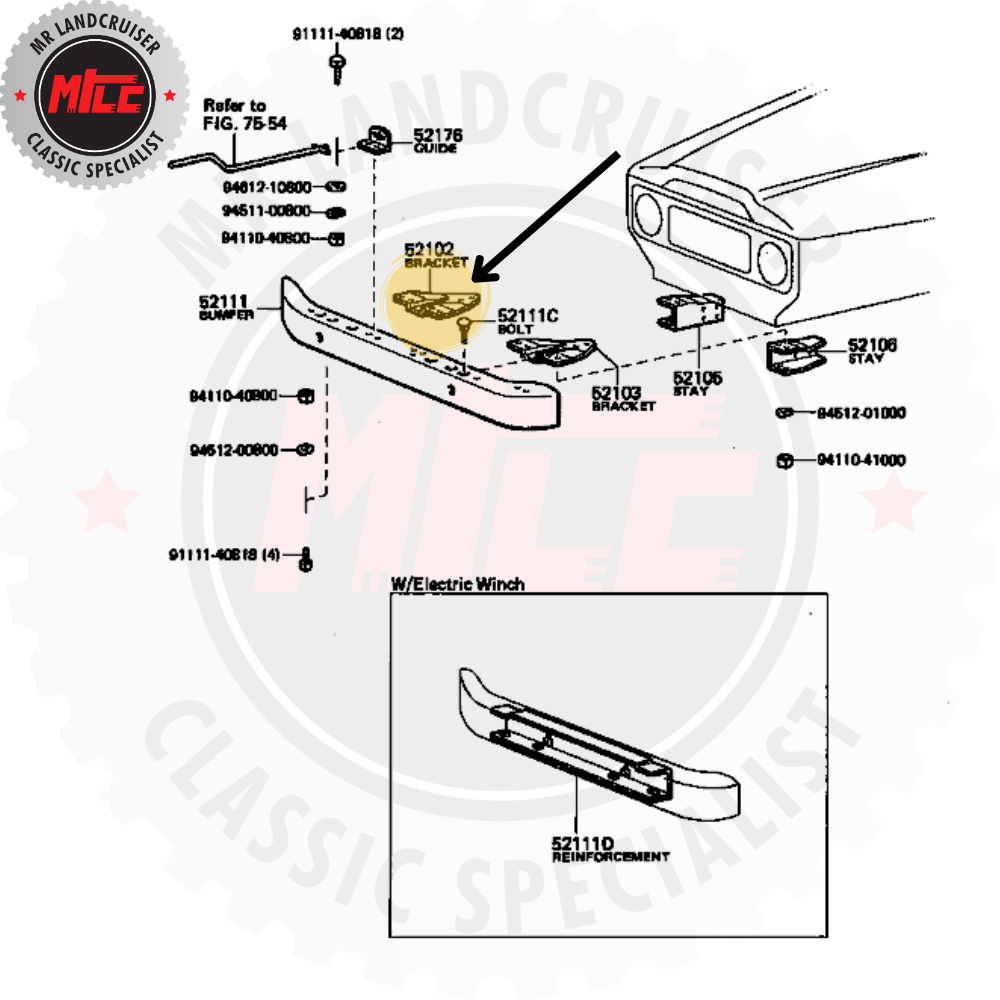 40 Series Landcruiser Front Bumper Bracket installation diagram