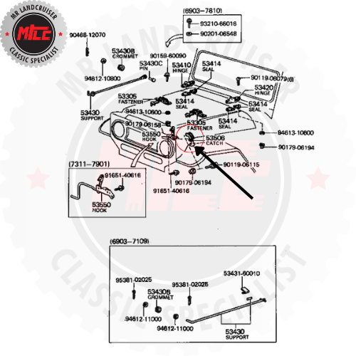 Bonnet latch installation diagram