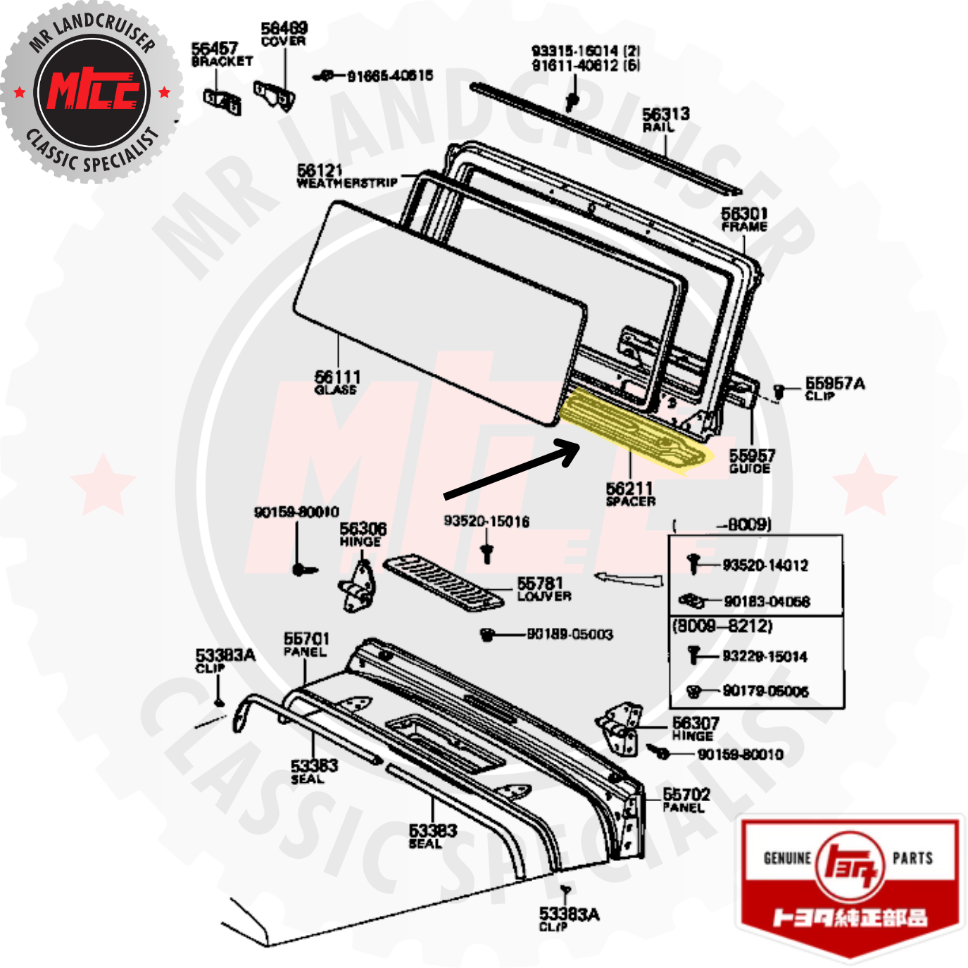 Genuine Toyota Windscreen Lower Seal Spacer – For LandCruiser HJ47, FJ45, BJ45, FJ43, BJ44 – 56211-90801