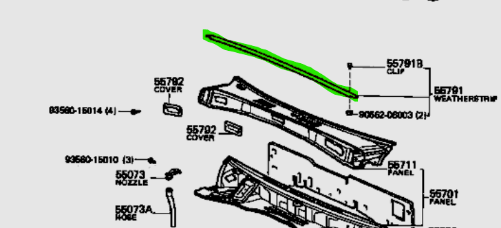 diagram of hood to cowl weather seal 60 series 