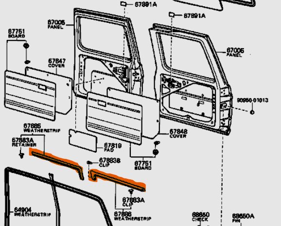 Barn Door Upper On body Seal Pair suits 60 Series Toyota Landcruiser