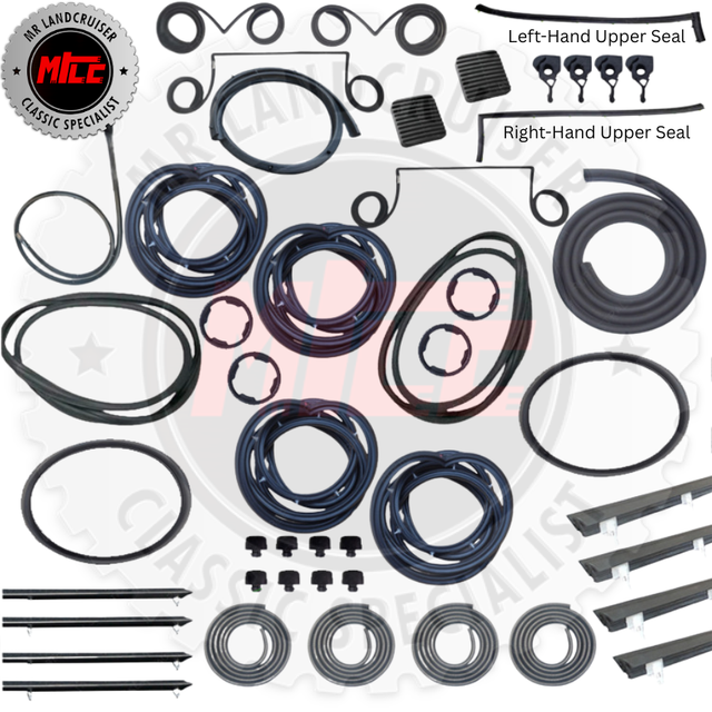 A Rubber Kit suits 60 Series Landcruiser Wagon with Front 1/4 Window, Fixed Side Window & Rear Barn Doors