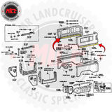 Technical diagram of Land Cruiser parts with labeled components and a visible brand logo.