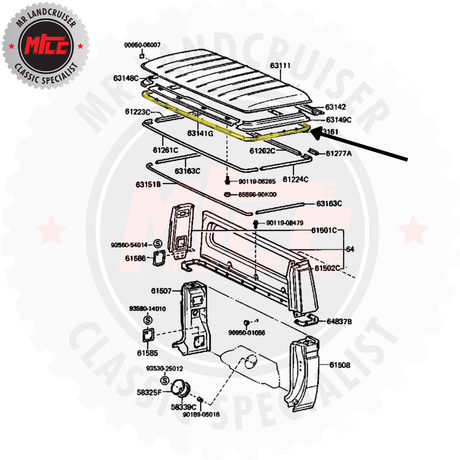 Genuine Main Roof Seal suits 70 Series Toyota Landcruiser