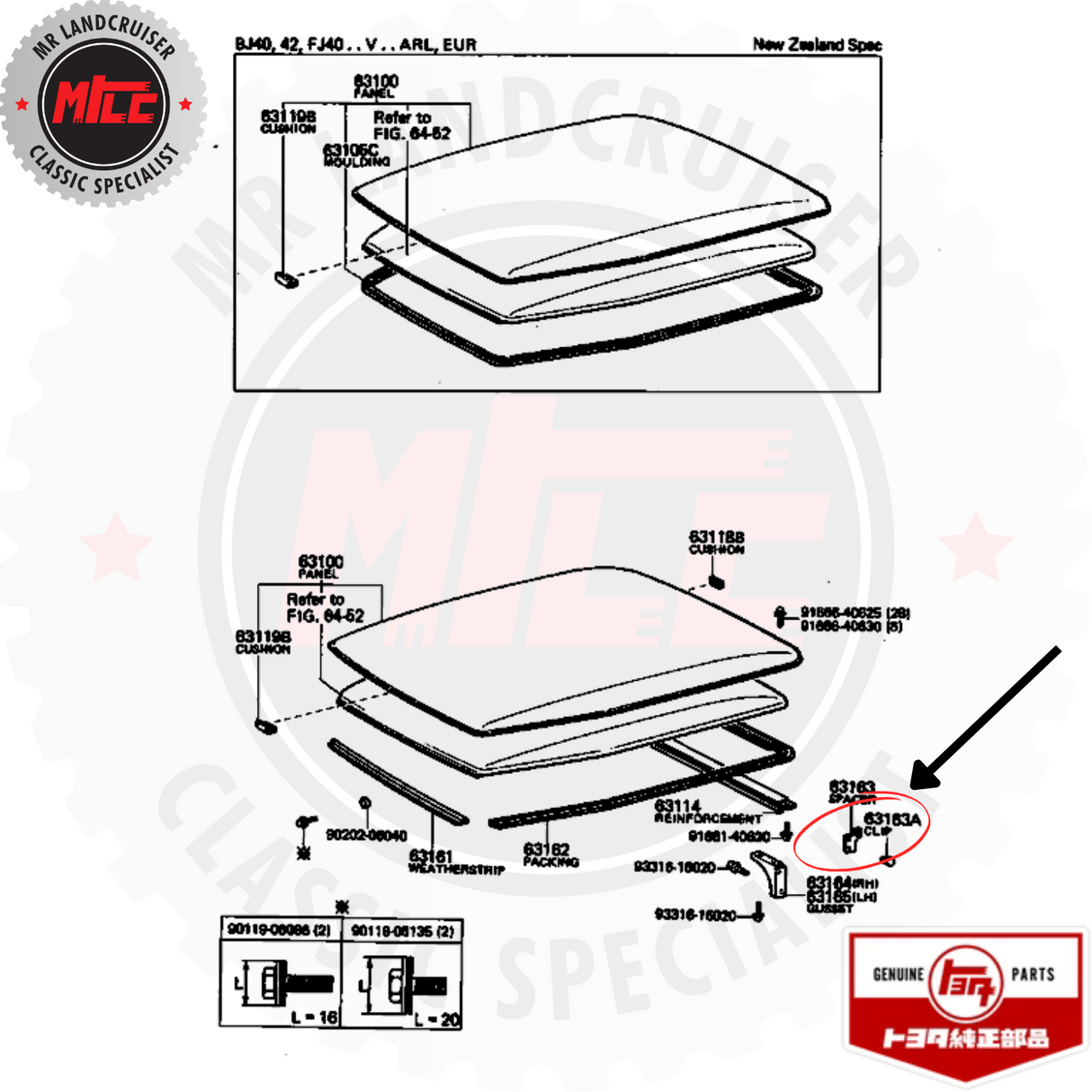 Genuine Toyota Spacer Roof Drip Moulding Strength Suits 40 Series Landcruiser 1969 - 1984