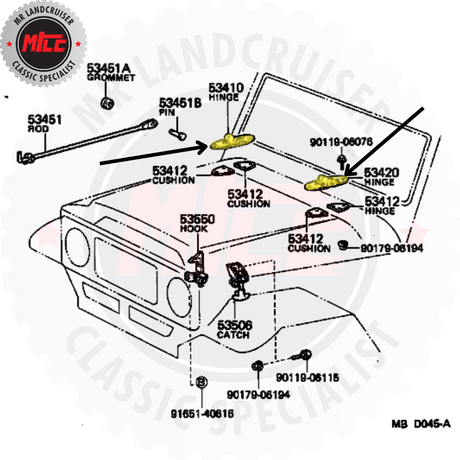 diagram of Bonnet Hinge for 40 Series Landcruiser