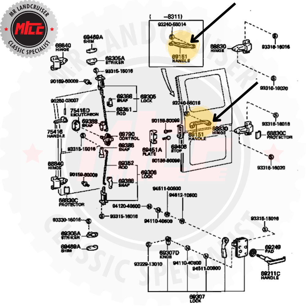 40 Series Inner door Handle Pull Strap diagram