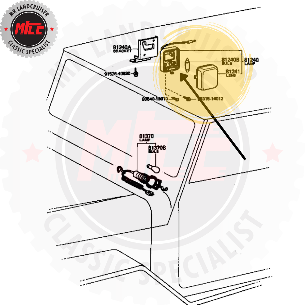 40 Series Interior Dome Light Lamp Assembly installation diagram