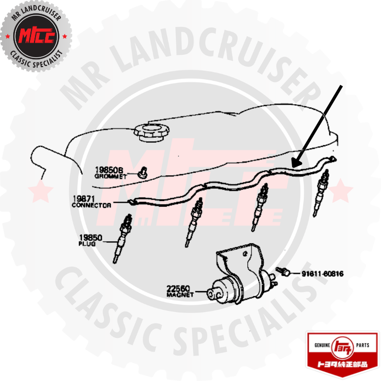 Genuine 3B Glow Plug Buzz Bar suits Toyota Landcruiser 40 60 & 70 Series 8/1980 - 02/1992