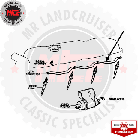 Genuine 3B Glow Plug Buzz Bar suits Toyota Landcruiser 40 60 & 70 Series 8/1980 - 02/1992