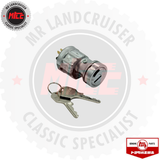 Car lock cylinder with keys on a white background featuring 'MR Landcruiser Classic Specialist' branding.
