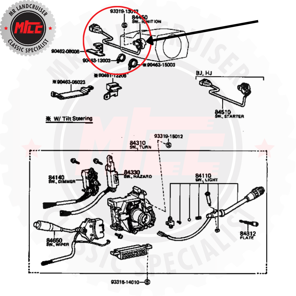  Ignition Starter Switch Assy suits Toyota Landcruiser 60 Series exploded diagram