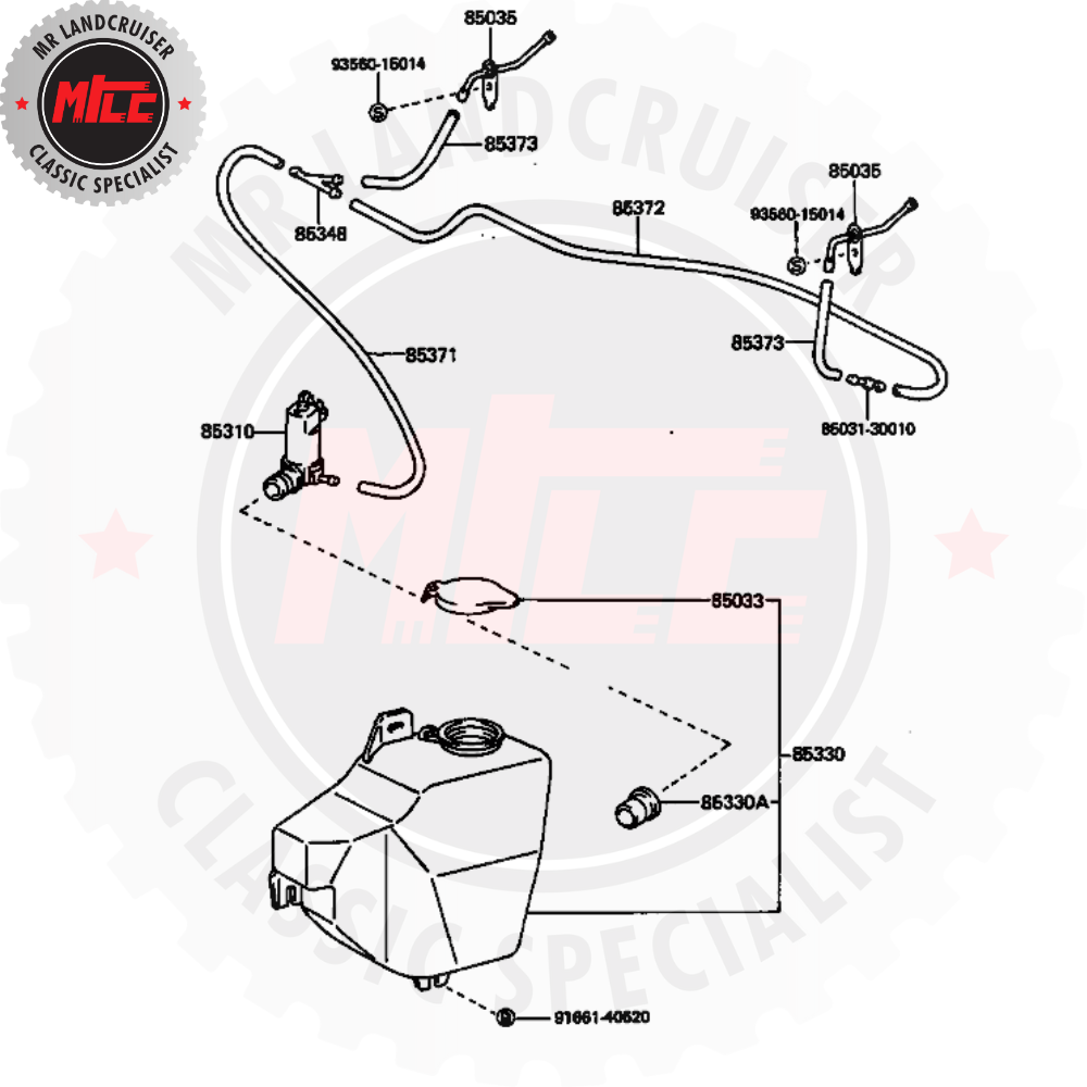 diagram of Toyota Landcruiser HJ61 Windshield Washer Bottle