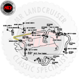 Technical diagram of Genuine Heater Hose Hardline suits B 3B 40 series Toyota Landcruiser 1974 - 1984