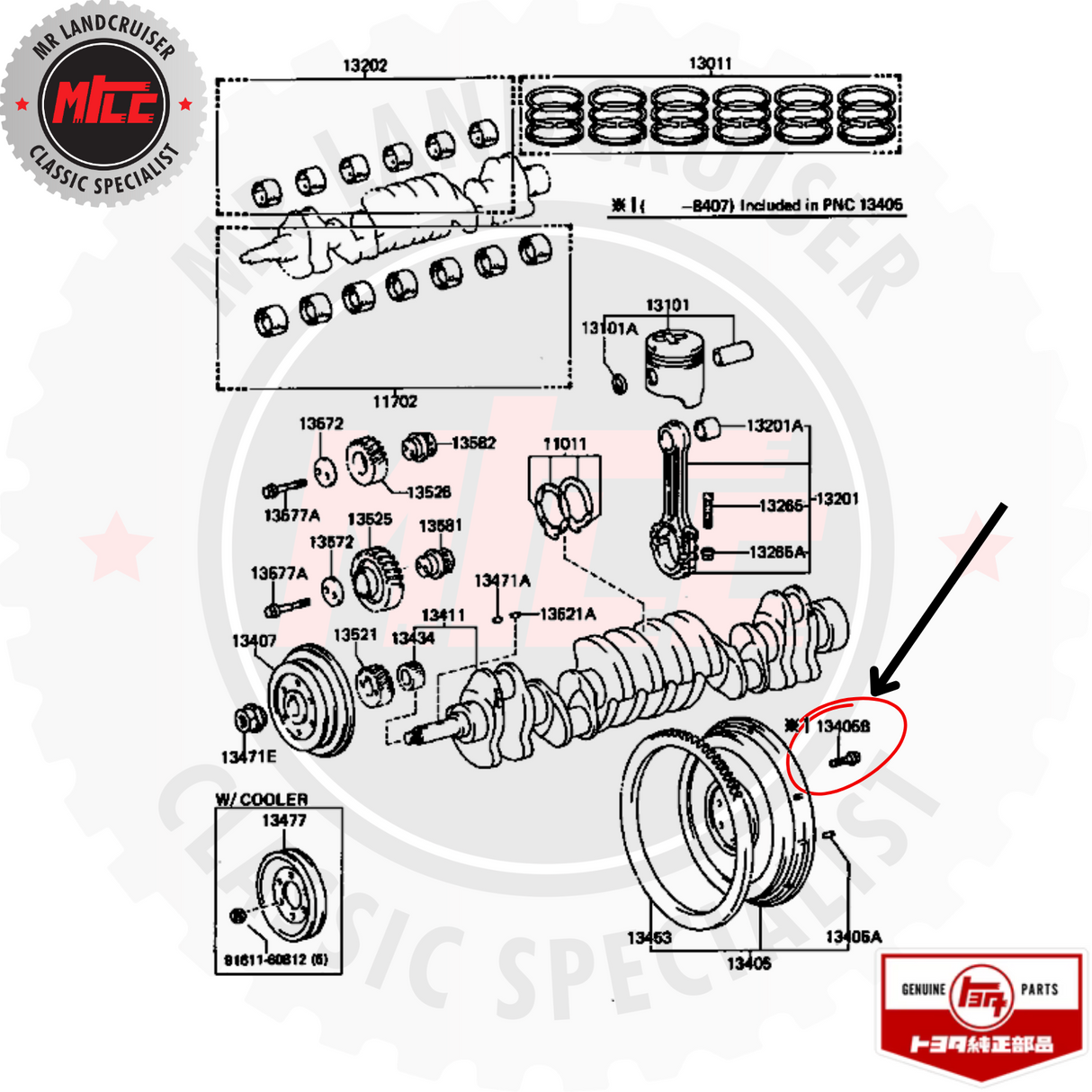 exploded view of Genuine Toyota Bolt Flywheel suits 2H 