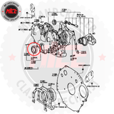 Technical diagram of a mechanical component with labeled parts and branding.