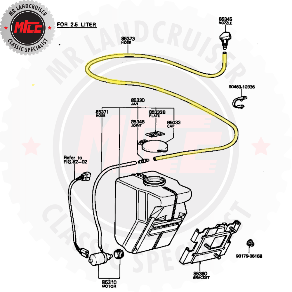 $0 Series Landcruiser Windshield Washer Hose diagram