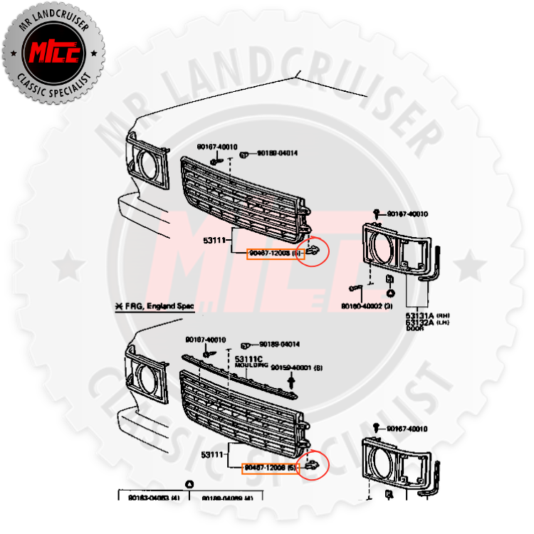 diagram of Genuine Radiator Grille Clip suits 60 Series Toyota Landcruiser 08/1980 - 07/1987