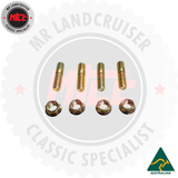 Set of six gold-colored bolts with washers on a white background, featuring 'MR Landcruiser Classic Specialist' branding.