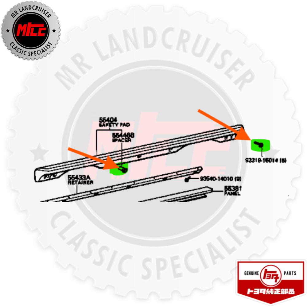 Technical diagram of a vehicle part with labeled components, featuring the Toyota Land Cruiser logo.