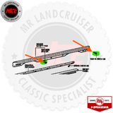Technical diagram of a vehicle part with labeled components, featuring the Toyota Land Cruiser logo.