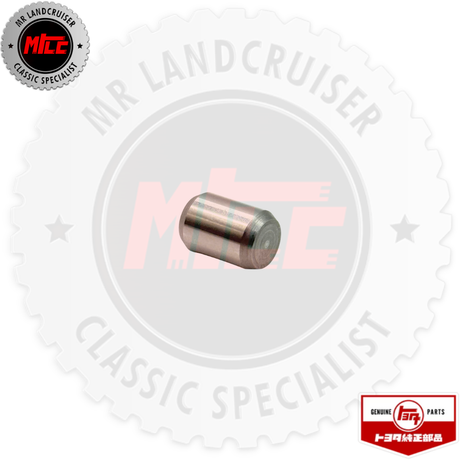 A small metallic cylindrical part, likely an automotive replacement component, centered on a white circular branded background with 'MR LANDCRUISER' text and a red 'MTE' emblem. A red and white 'GENUINE MTE PARTS' badge appears in the bottom right corner.