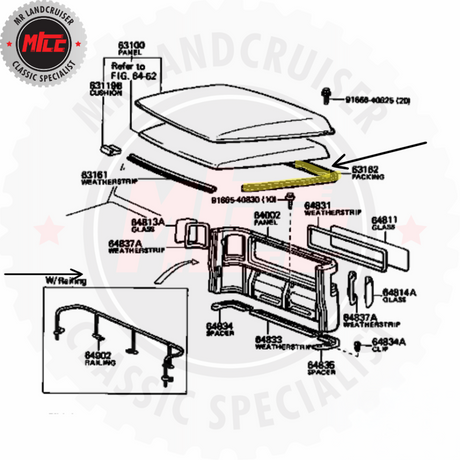 diagram of Roof Seal Main Aftermarket suits 40 Series Toyota Landcruiser Ute 