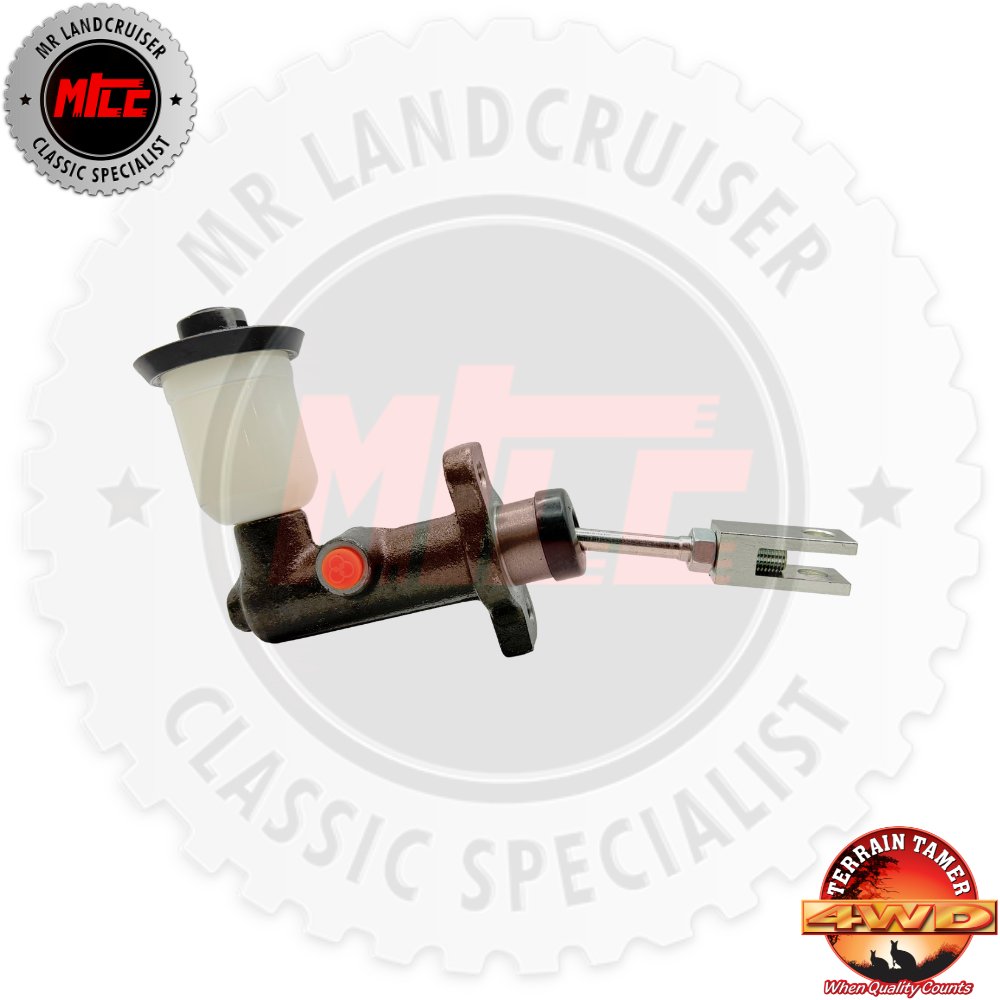 Clutch master cylinder with MTE Landcruiser Classic Specialist logo in the background