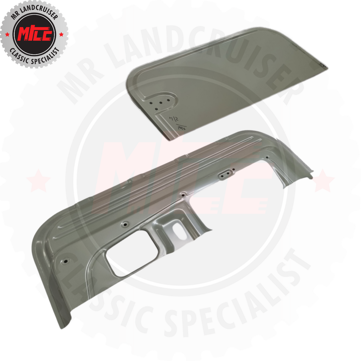 front and rear view of Left Hand Lower Door Patch Panel Set to Suit Toyota Landcruiser FJ40 40 Series