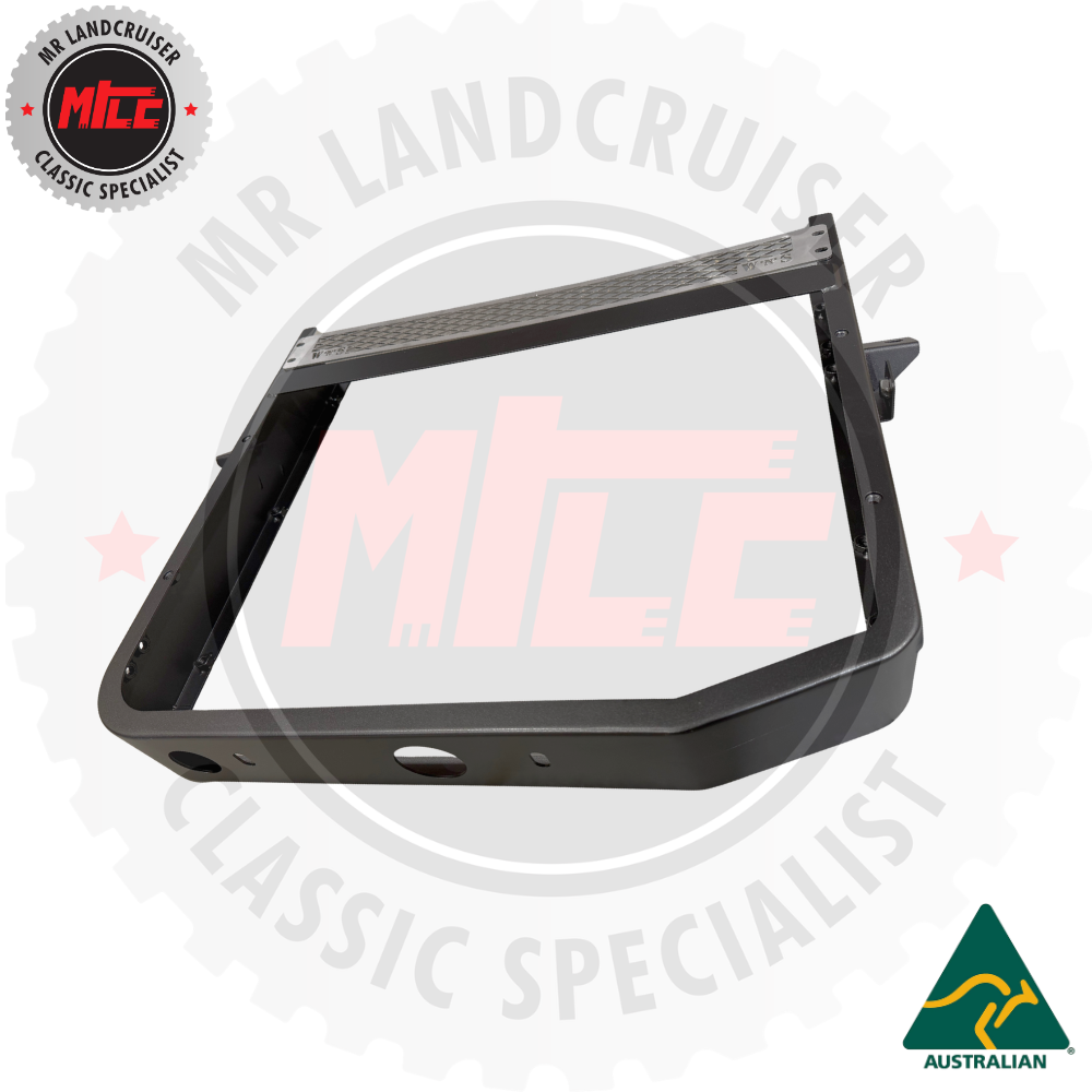 Black metal frame with 'MTE' branding on a white background, featuring logos of MR Landcruiser and MTE.