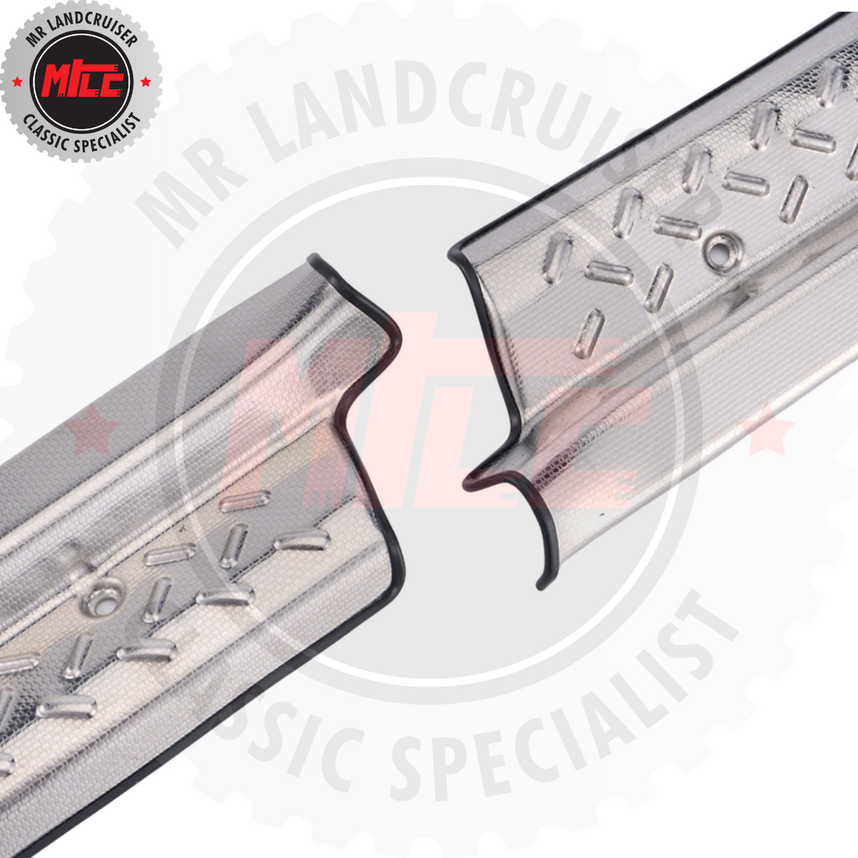 close up of Silver Stainless Steel Door Step Sill Trims suits 70 Series 
