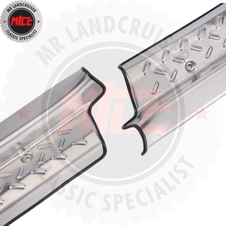 close up of Silver Stainless Steel Door Step Sill Trims suits 70 Series 