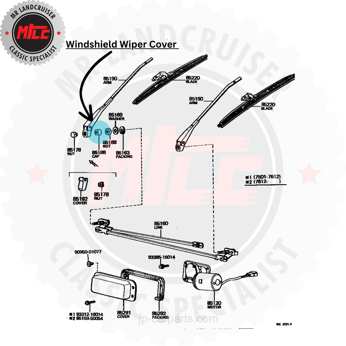 Installation diagram of 40 Series Windshield Wiper Pivot Cover